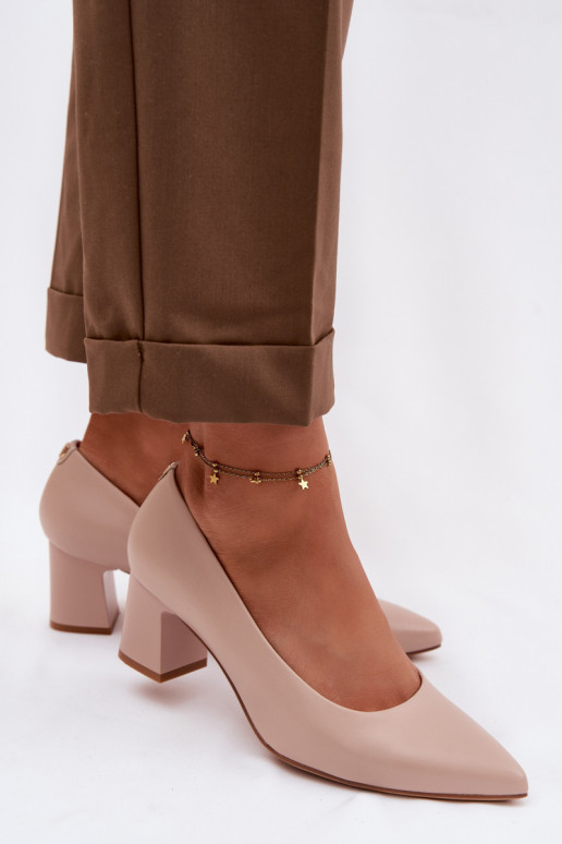 Sergio Leone PB413 Cream Pink Block Heel Shoes