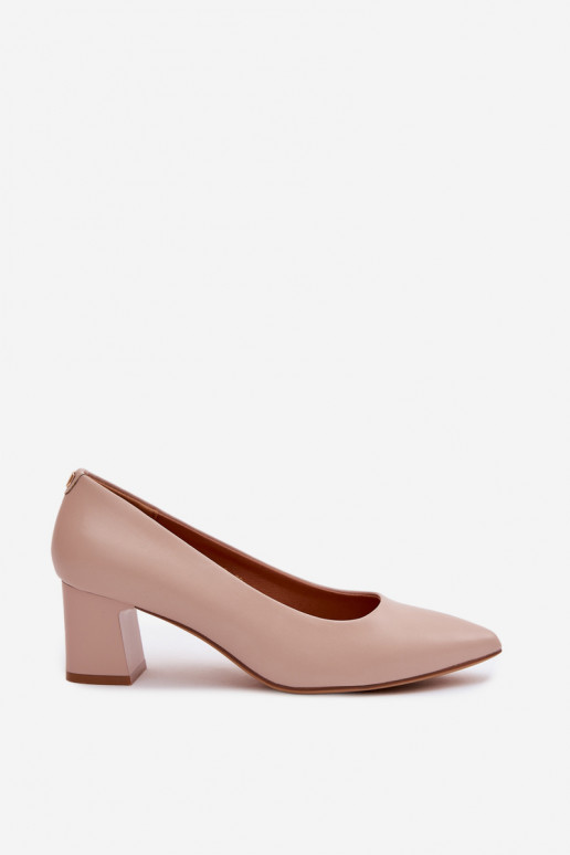 Sergio Leone PB413 Cream Pink Block Heel Shoes