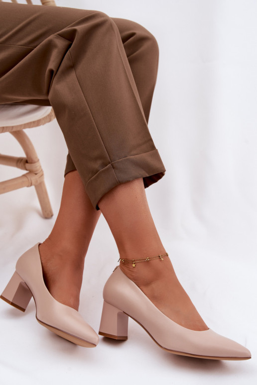 Sergio Leone PB413 Cream Pink Block Heel Shoes