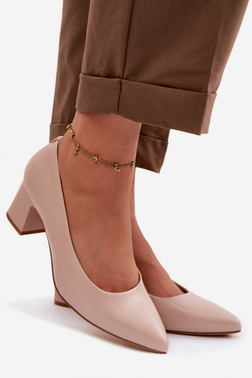 Sergio Leone PB413 Cream Pink Block Heel Shoes