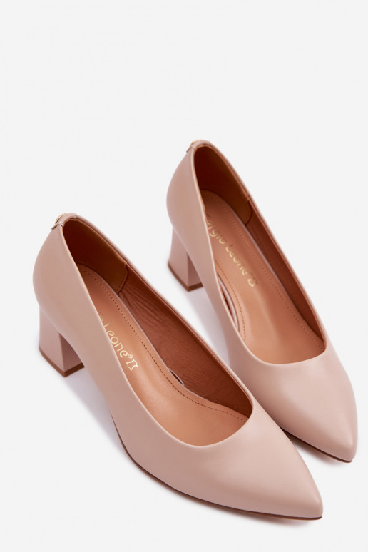 Sergio Leone PB413 Cream Pink Block Heel Shoes