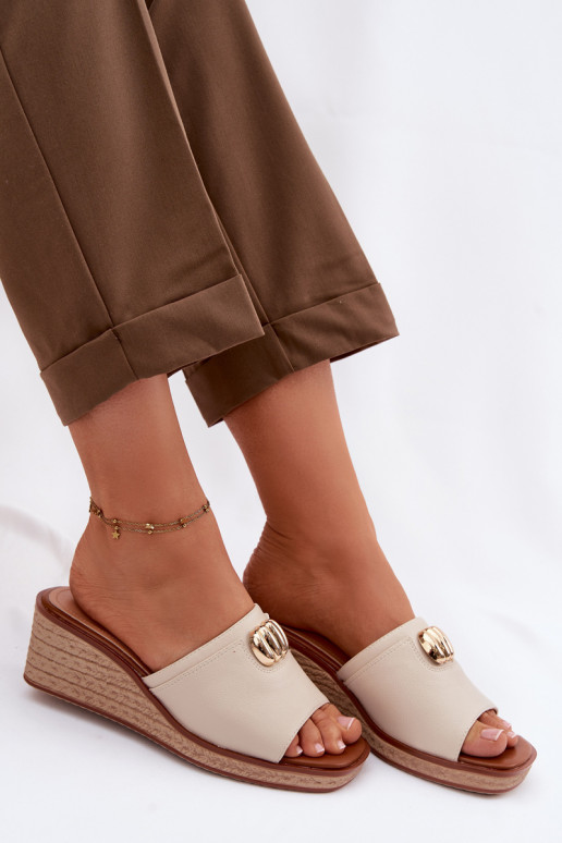 Women's Platform Sandals With Woven Imitation Sergio Leone KL325 Beige