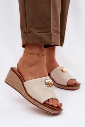 Women's Platform Sandals With Woven Imitation Sergio Leone KL325 Beige 2