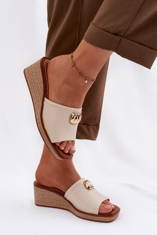 Women's Platform Sandals With Woven Imitation Sergio Leone KL325 Beige