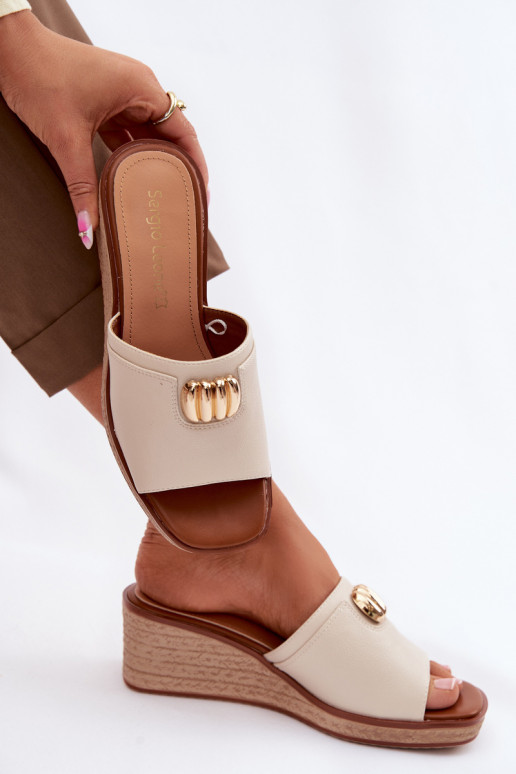Women's Platform Sandals With Woven Imitation Sergio Leone KL325 Beige