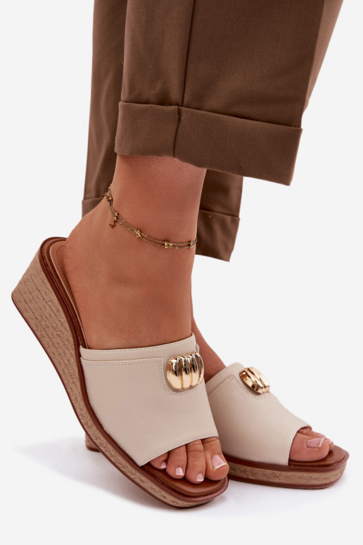 Women's Platform Sandals With Woven Imitation Sergio Leone KL325 Beige