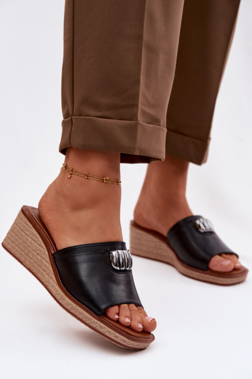 Women's Platform Sandals With Woven Imitation Sergio Leone KL325 Black