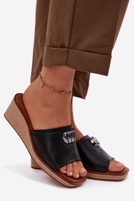 Women's Platform Sandals With Woven Imitation Sergio Leone KL325 Black