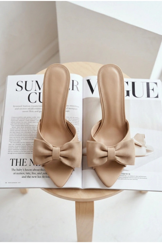Women's High Heel Sandals With Bow Beige Jelessa