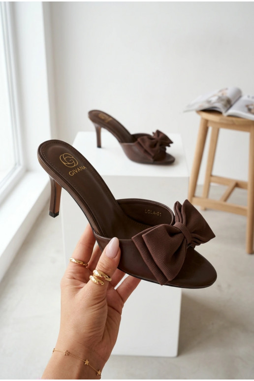 Women's High Heel Slippers With Bow Chocolate Jelessa