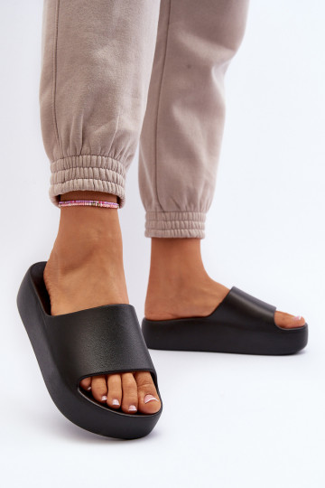 Women's Black Thick Sole Slides Oreithano