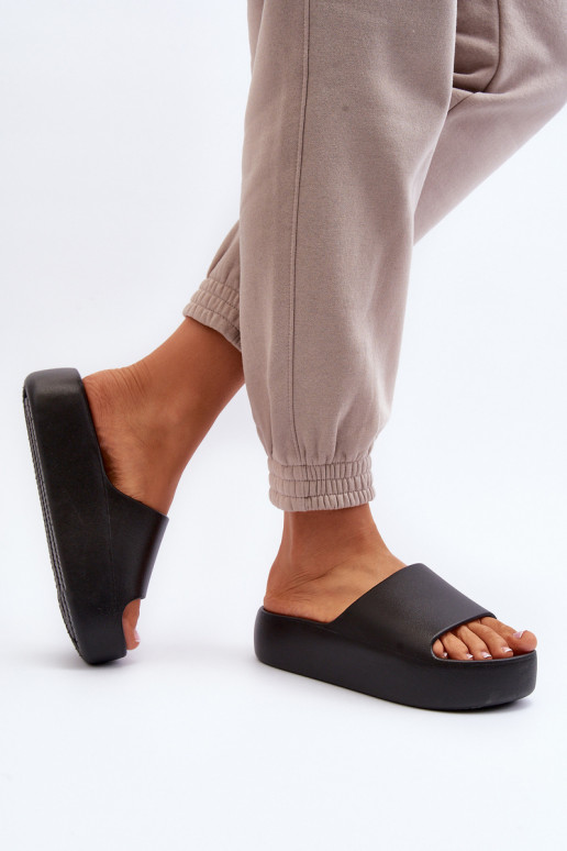 Women's Black Thick Sole Slides Oreithano