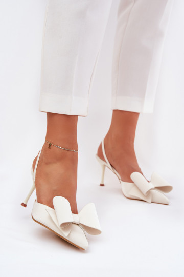 High Heels With Open Heels And Bow Ecru Eklevia 2
