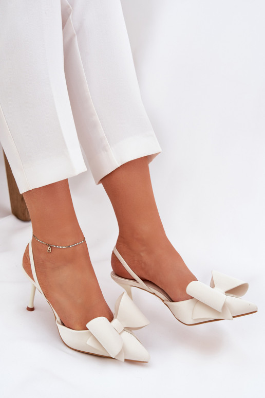 High Heels With Open Heels And Bow Ecru Eklevia