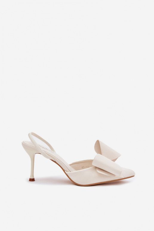 High Heels With Open Heels And Bow Ecru Eklevia