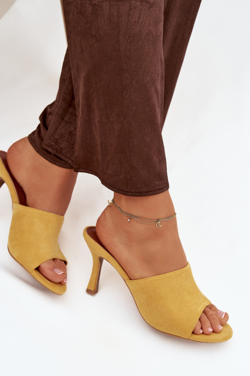 Klapki Damskie Na SzpilcewithEko Zamszu Żółte Isolia