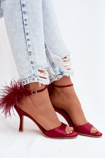 High Heel Sandals With Feathers Bordeaux Caelina 2