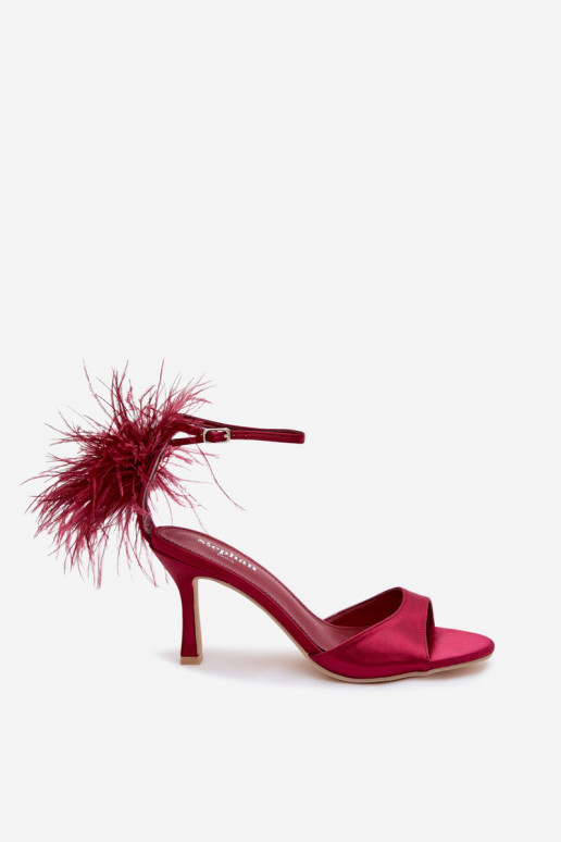High Heel Sandals With Feathers Bordeaux Caelina