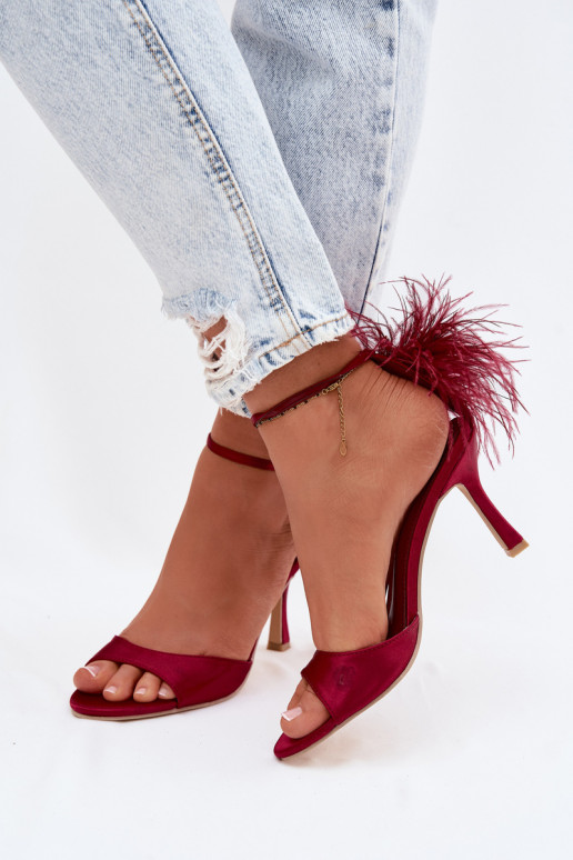 High Heel Sandals With Feathers Bordeaux Caelina