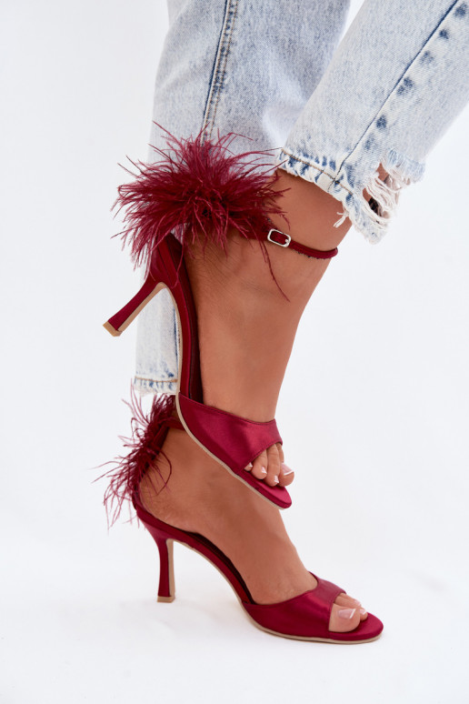 High Heel Sandals With Feathers Bordeaux Caelina