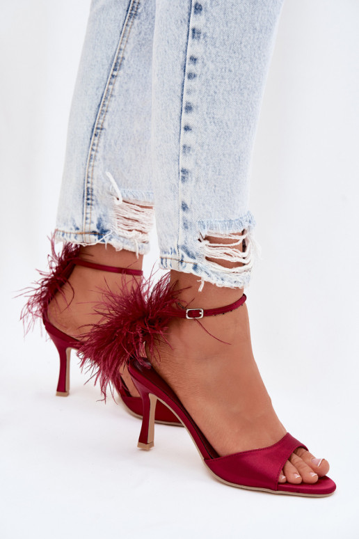 High Heel Sandals With Feathers Bordeaux Caelina