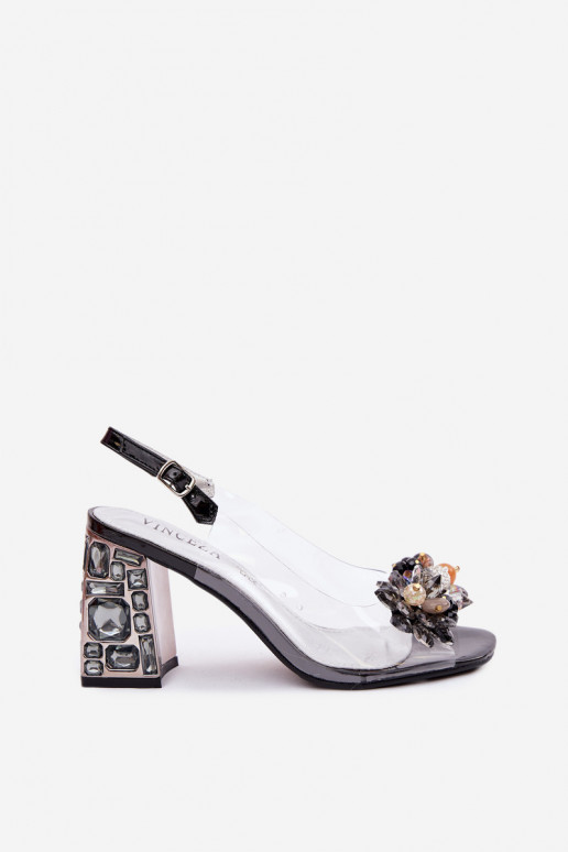 Vinceza 70121 Transparent Block Heel Sandals With Crystals Black