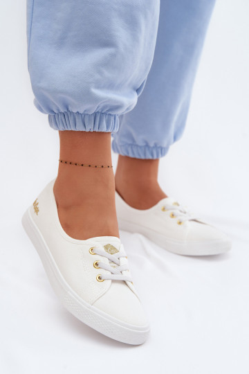 Tenisówki Trampki Damskie Lee Cooper LCW-26-02-4043 Biało-Złote 2