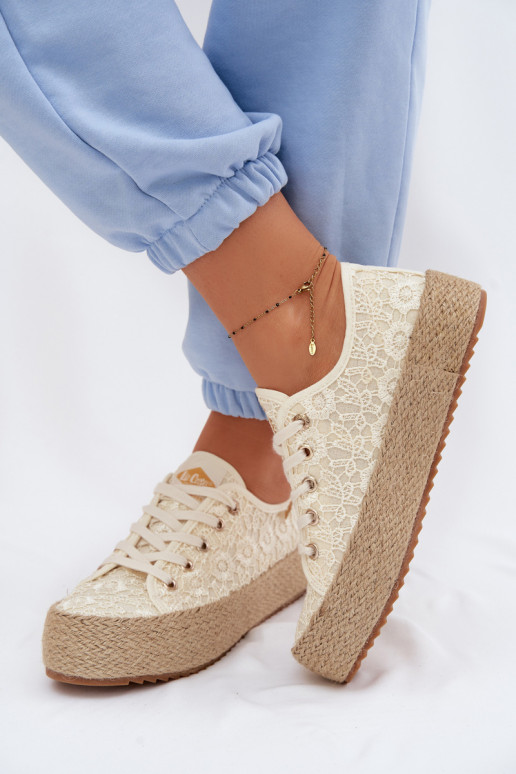Koronkowe Trampki Espadryle Na Platformie Lee Cooper LCW-26-31-4328 Beżowe