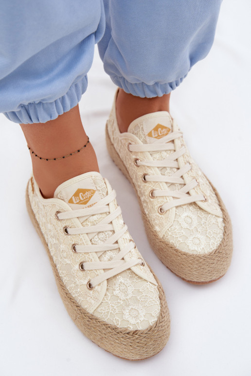 Koronkowe Trampki Espadryle Na Platformie Lee Cooper LCW-26-31-4328 Beżowe