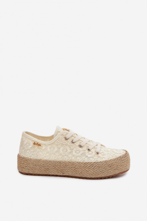 Koronkowe Trampki Espadryle Na Platformie Lee Cooper LCW-26-31-4328 Beżowe