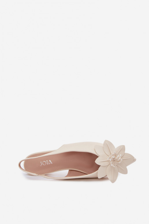 Women's Flat Heel Sandals With Decorative Flower Jasnobeżowe Telivette