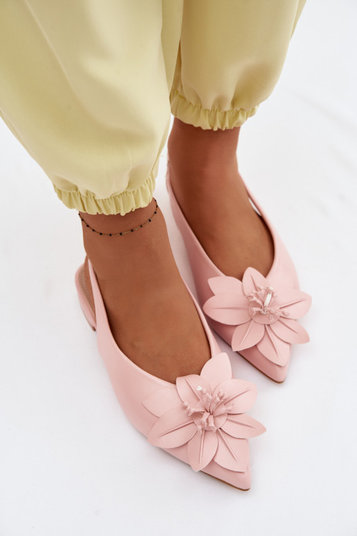 Women's Flat Heel Sandals With Decorative Flower Pink Telivette