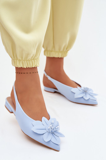 Women's Flat Heel Blue Telivette Sandals With Decorative Flower 2
