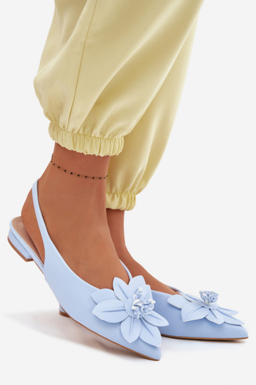 Women's Flat Heel Blue Telivette Sandals With Decorative Flower