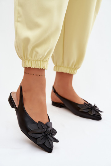 Women's Flat Heel Sandals With Decorative Flower Black Telivette 2