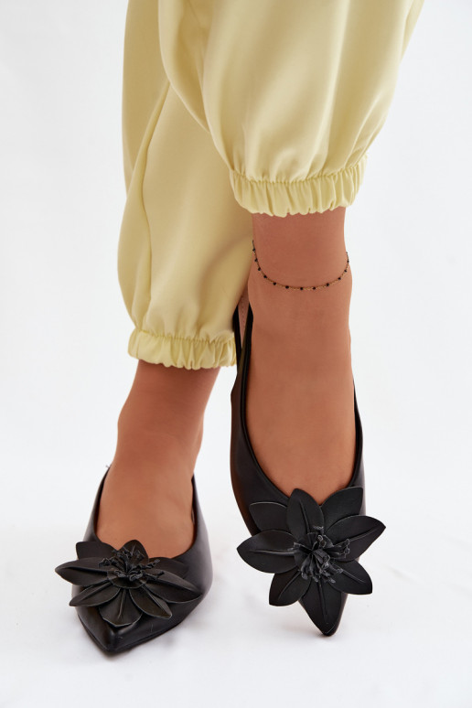 Sandały Damskie Na Płaskim ObcasiewithDekoracyjnym Kwiatem Czarne Telivette