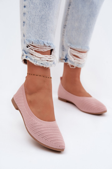 Siateczkowe Materiałowe Baleriny Damskie Różowe Sarina 2