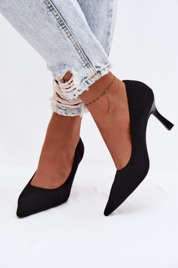 Fabric High Heels Black Pumps Lelissey
