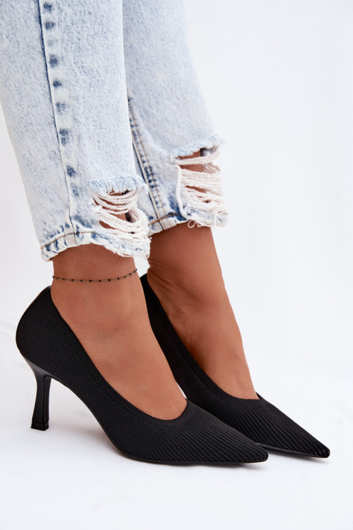 Fabric High Heels Black Pumps Lelissey