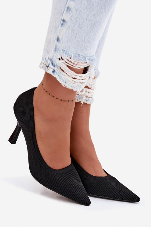 Fabric High Heels Black Pumps Lelissey