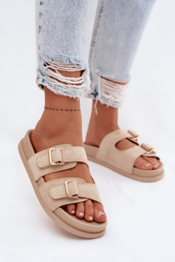 Women's Beige Slippers With Gold Buckles Pelorin 2