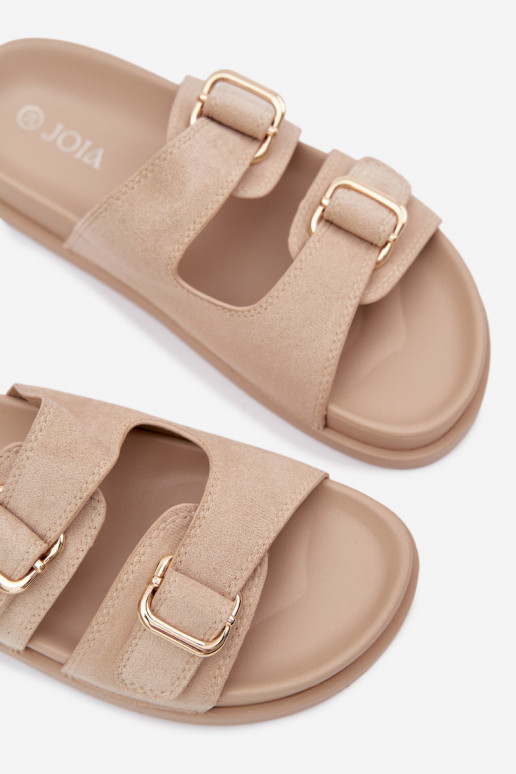 Women's Beige Slippers With Gold Buckles Pelorin