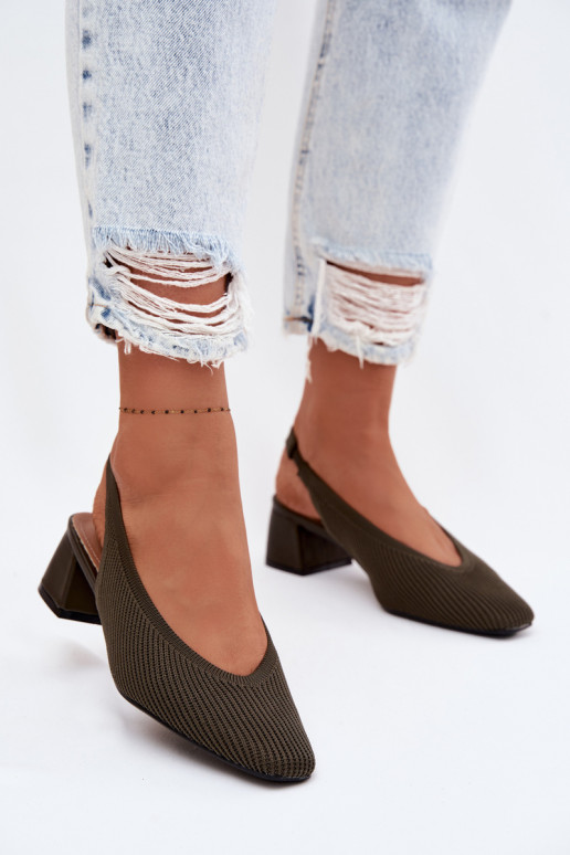 Materiałowe Sandały Damskie Na Obcasie Ciemnozielone Marcelle