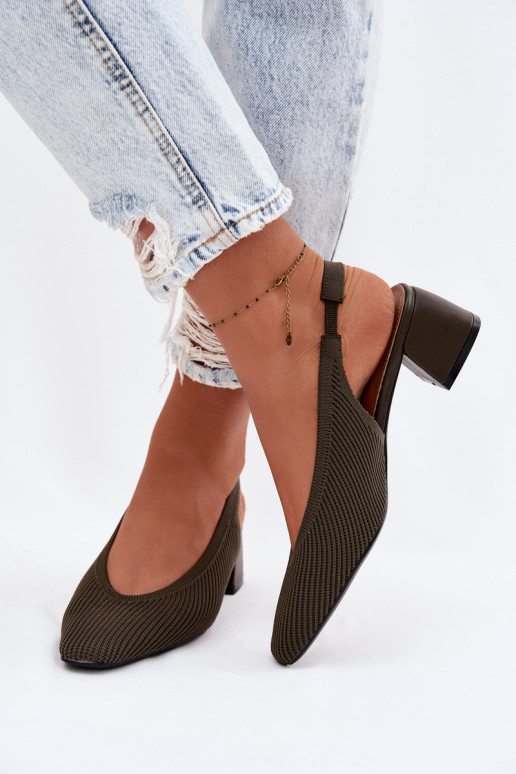 Materiałowe Sandały Damskie Na Obcasie Ciemnozielone Marcelle