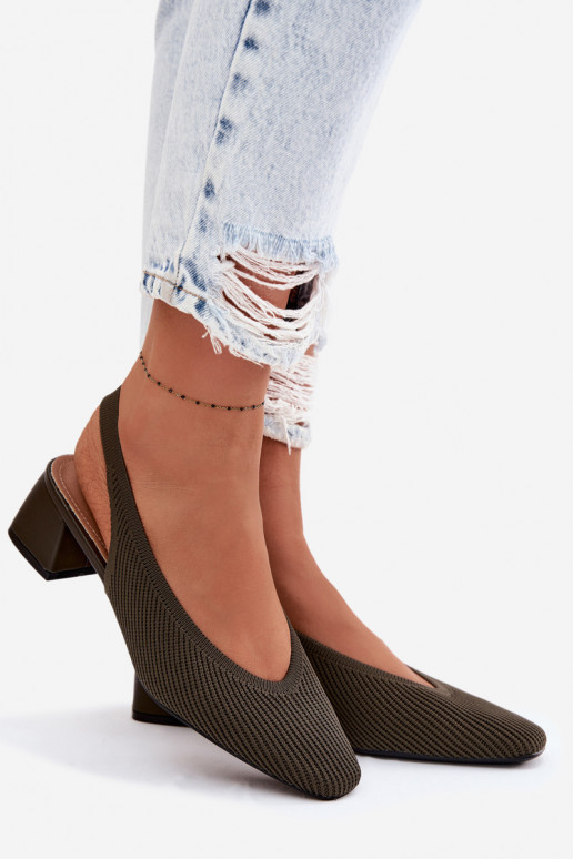 Materiałowe Sandały Damskie Na Obcasie Ciemnozielone Marcelle