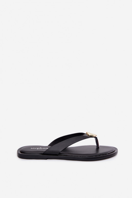 Women's Flat Flip Flops With Gold Detail Black Tella