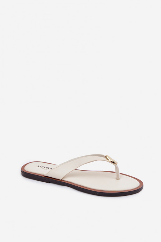 Women's Flat Flip Flops With Gold Detail Light Beige Tella