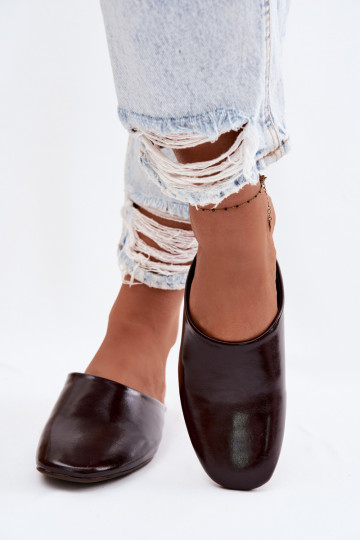 Women's Mules Made of Faux Leather Flat Chocolate Romelle