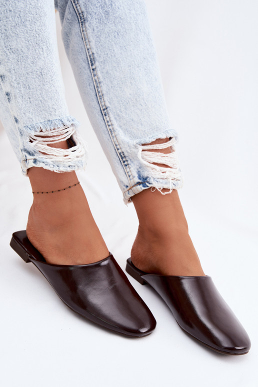Women's Mules Made of Faux Leather Flat Chocolate Romelle