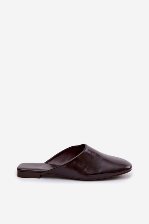 Women's Mules Made of Faux Leather Flat Chocolate Romelle